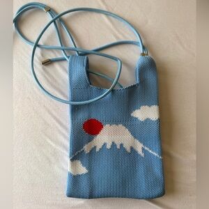 Mount Fuji Japan Blue Knit Crossbody Bag with adjustable straps